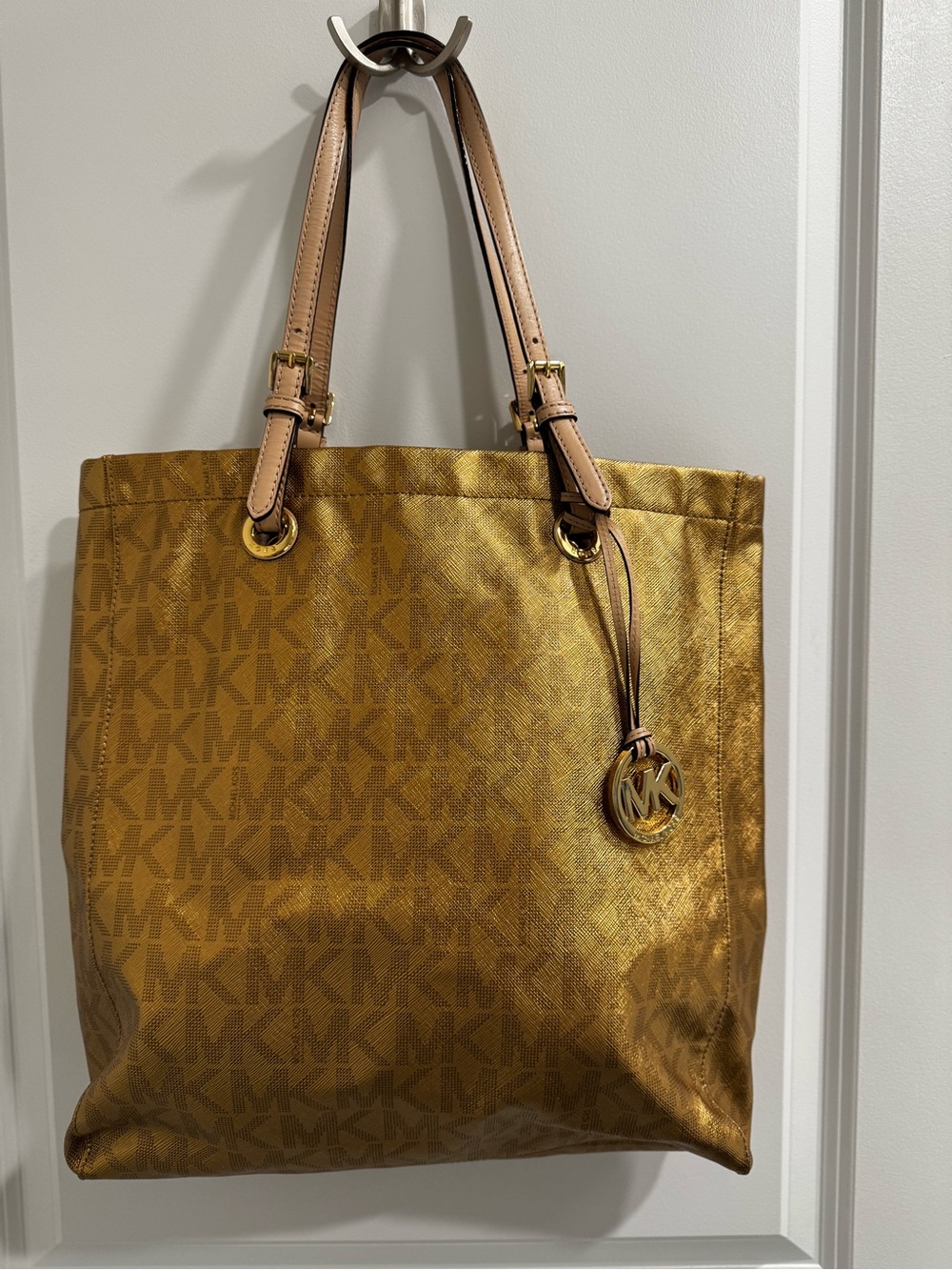 Michael Kors Gold Metallic Leather Signature Tote